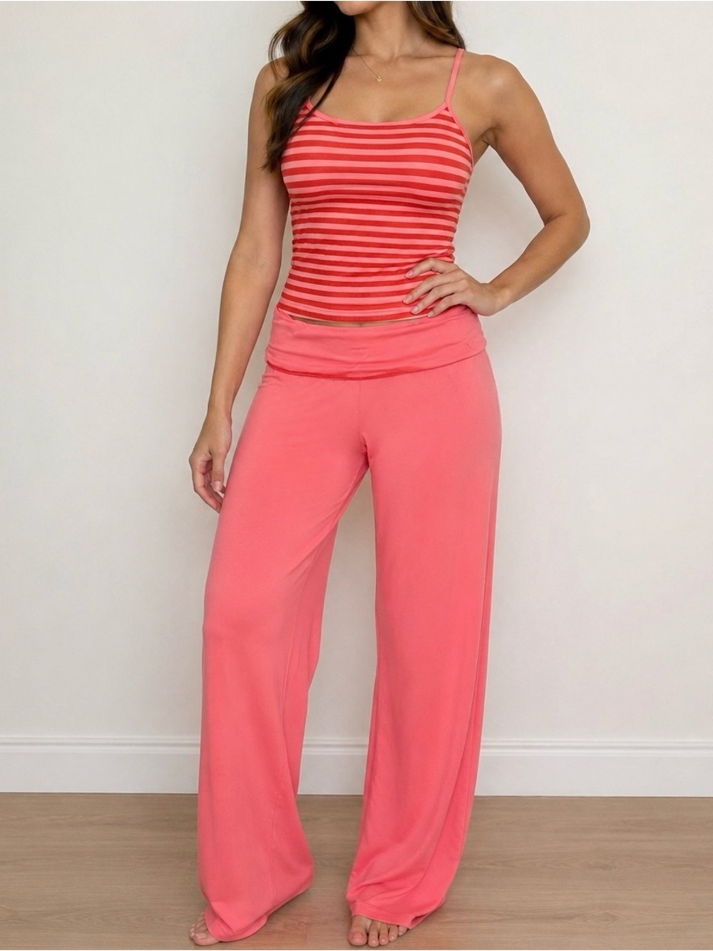 SHEIN Coral Wide-Leg Pull-On Pants